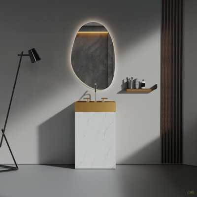 Meuble-lavabo en marbre 20 po avec lavabo intégré en acier inoxydable brossé 304, armoire de salle de bain autoportante pour salle de bain moderne, KD