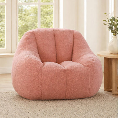 Compression 37"W Soft Teddy Fabric Tufted Memory Sponge Foam Filled Bean Bag Chair