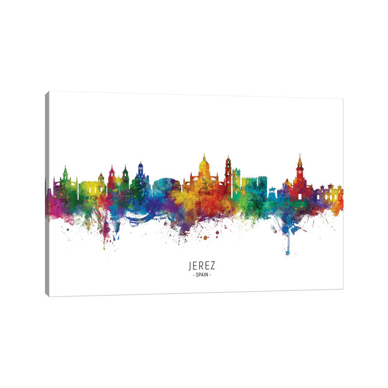 Jerez Spain Skyline by Michael Tompsett - Wrapped Canvas Painting, 20.32 cm H x 30.48 cm W