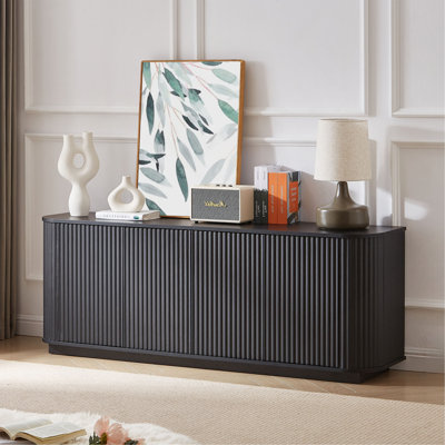 Sideboard Storage Cabinet TV Stand With Wave Pattern Buffet Cabinet Wooden Vertical Striped Cabinet For Kitchen/Bedroom/Entryway. 64''W X 15''D X 24''H.