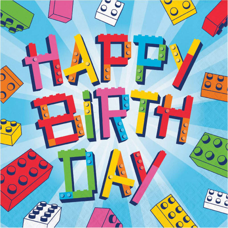 Block Bash Toy Blocks Birthday Plates and Napkins Set, Serves 16.