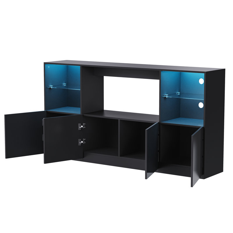Meuble télé ultrabrillant avec lumières DEL, Noir, Non