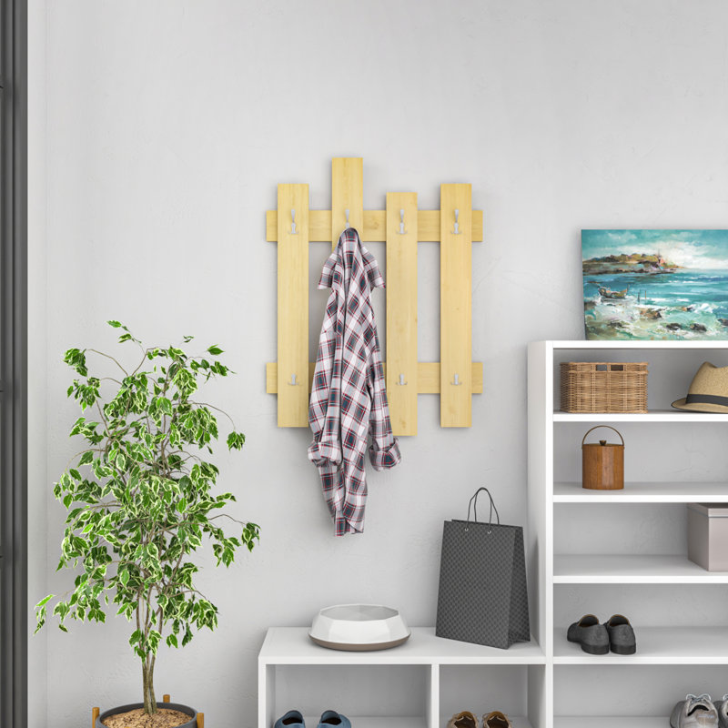 Aunjel Wall 8 - Hook Wall Mounted Coat Rack, Oak