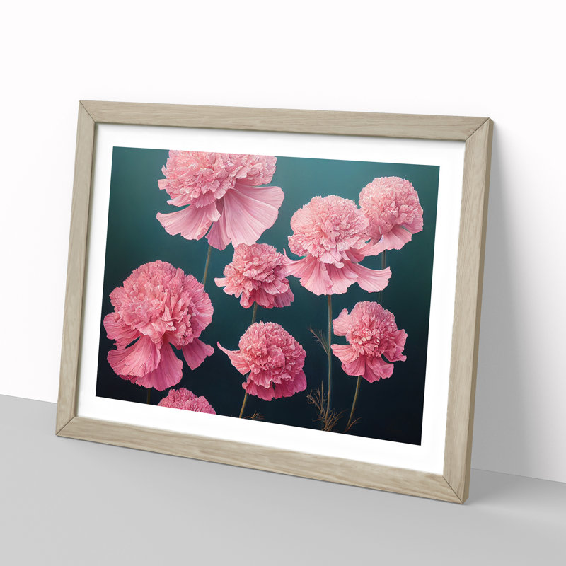 Graceful Carnation Flowers 1 Piece Single Picture Frame Wall Art, 46cm H x 64cm W x 2cm D, Oak Framed