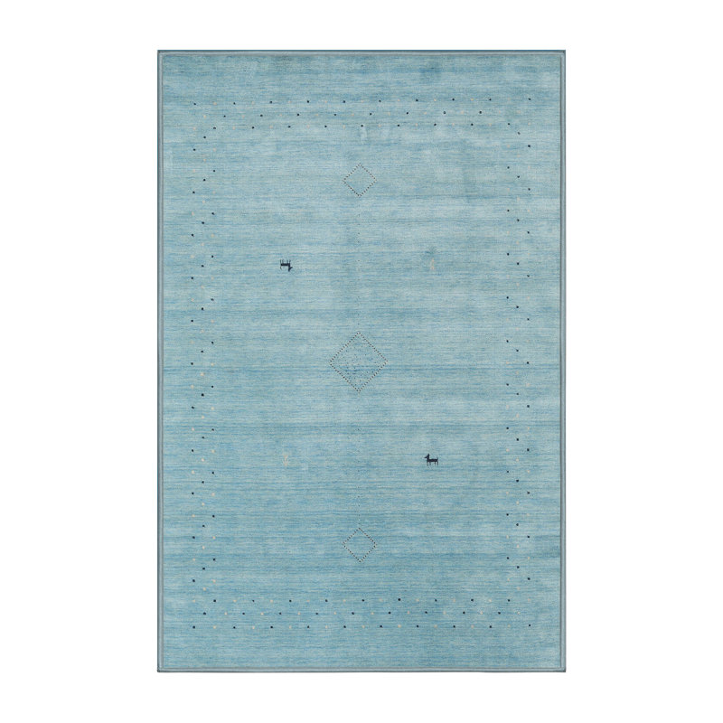 Tapis de zone bleu contemporain, Rectangle 5 pi x 7 pi