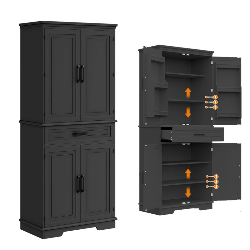 Armoire de cuisine de 72 pouces de hauteur avec 4 tablettes réglables, Noir satiné
