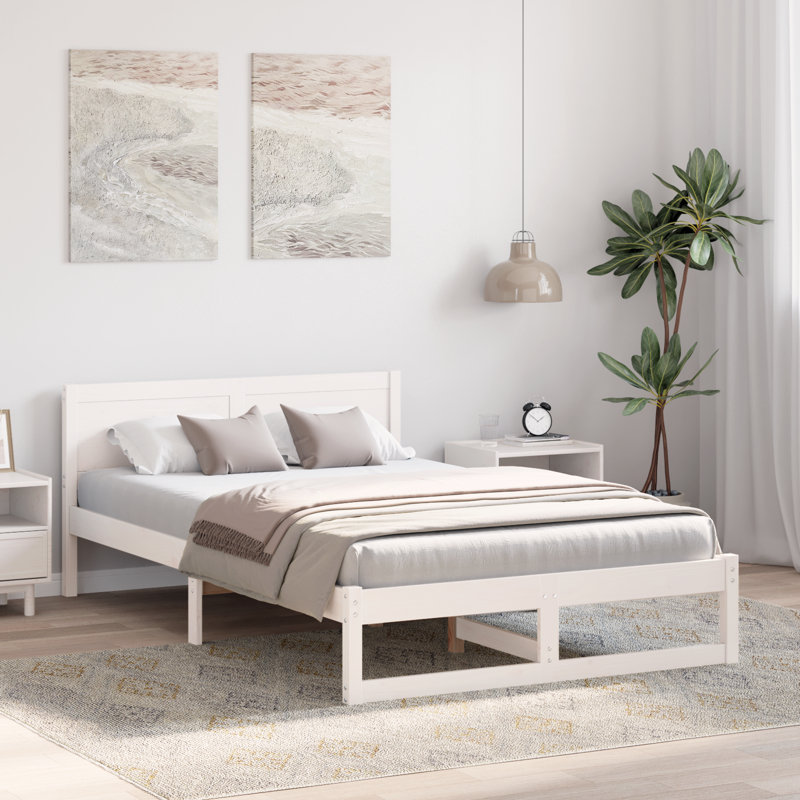 Bed Frame with Headboard Solid Pine Wood, 120 x 200cm, White