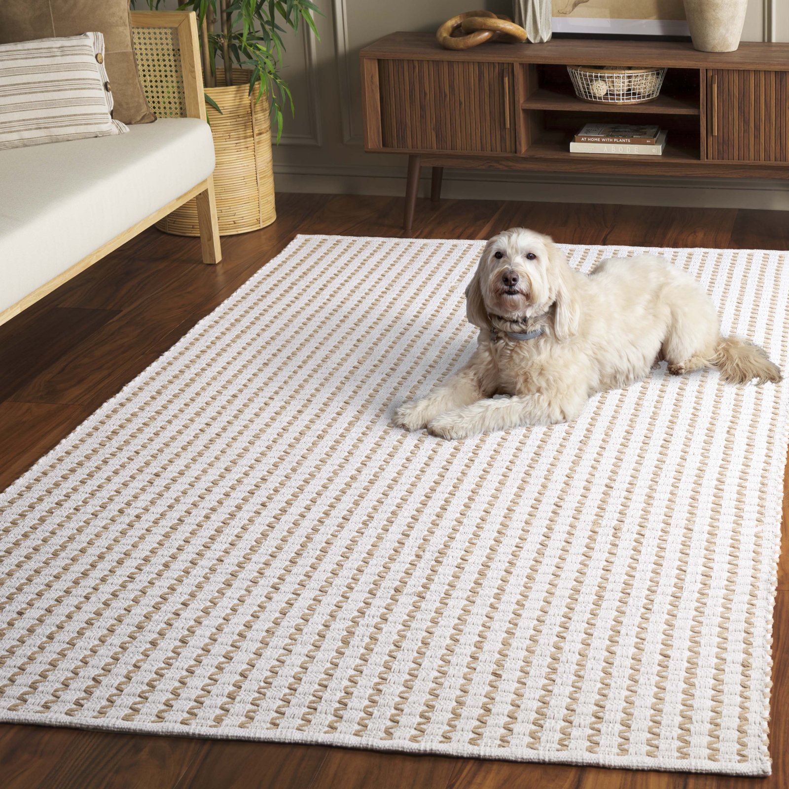 Cape Cod 451 Hand Woven Cotton Pile Chevron / Zig Zag Rug, Rectangle 5' x 8'