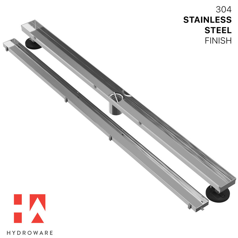 48" Linear Tile-in Shower Drain with Hair Strainer & Lifting Hook – Modern Stainless Steel Drain for Bathroom Showers