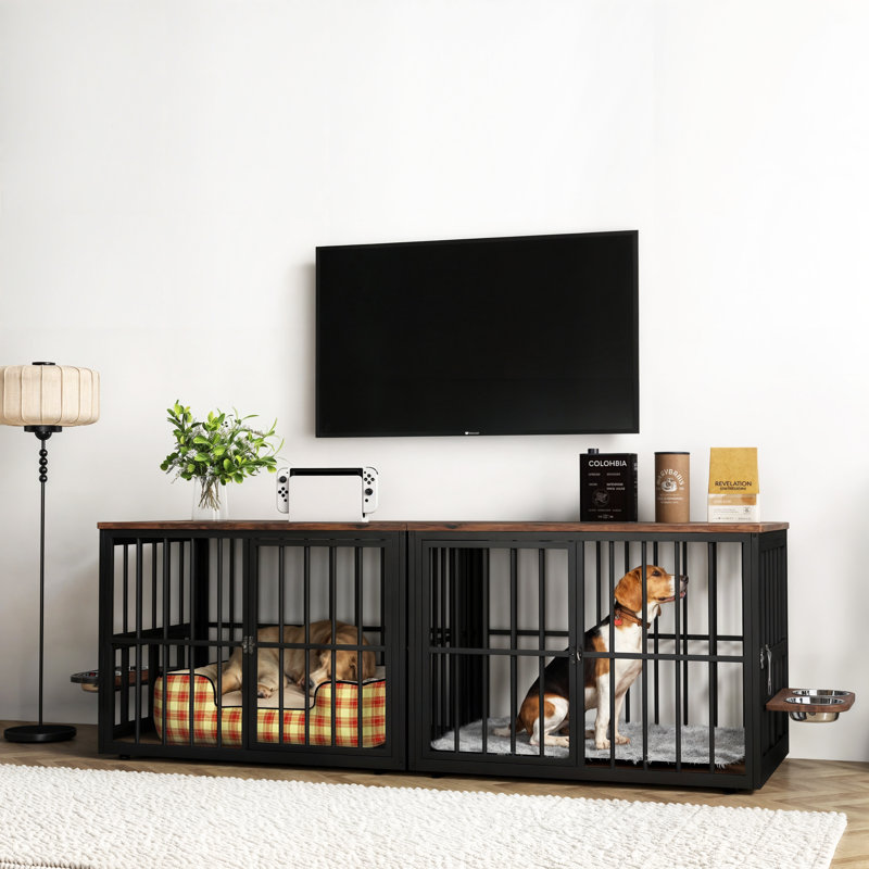Meuble de cage d'angle pour chien Gurmukh, H 27,1 po x l 25,2 po x P 77,6 po, Brun
