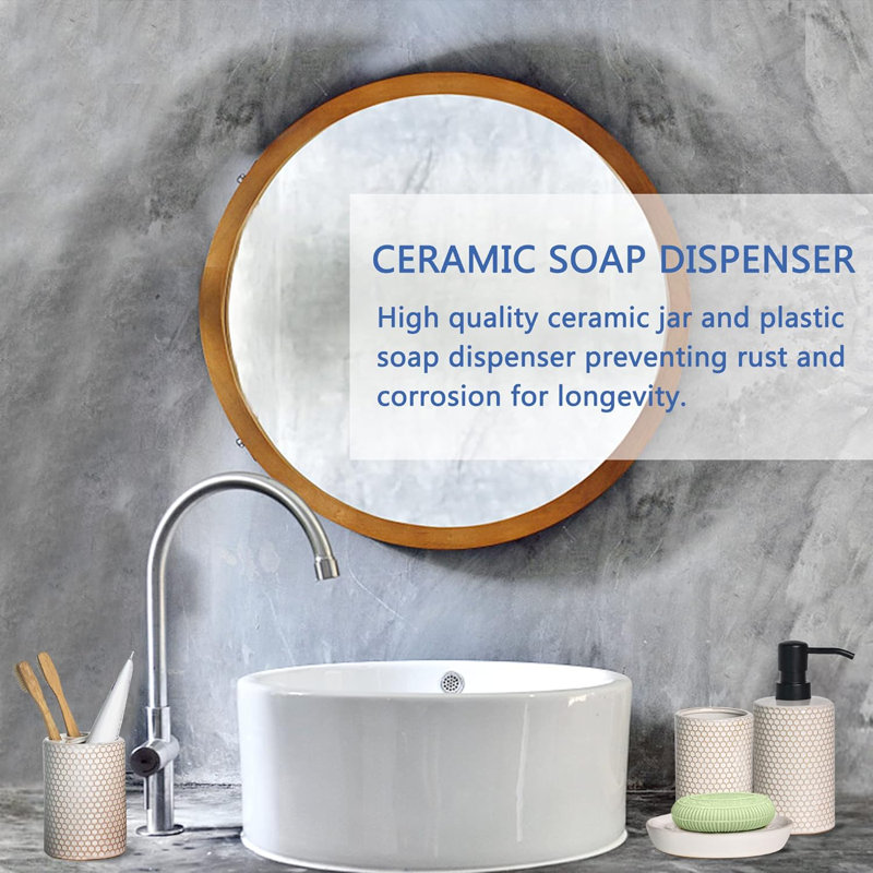 White Honeycomb Pattern Ceramic Bathroom Accessory Set, 4 Pieces