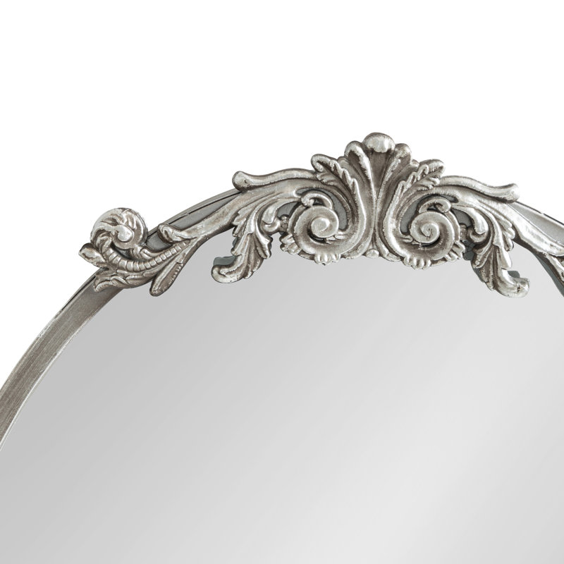 Damiere Metal Oval Mirror, Antique Silver