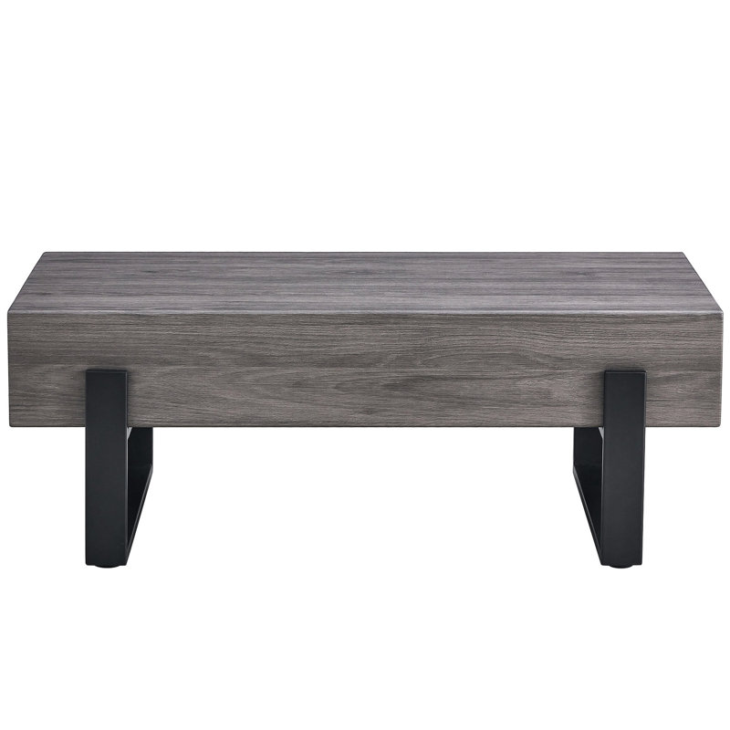 Table basse grise avec sections en métal noir - Design simple pour différents endroits