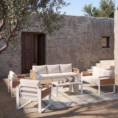 7-Person Aluminum Patio Sectional Conversation Set With Coffee Table & Thick Cushions