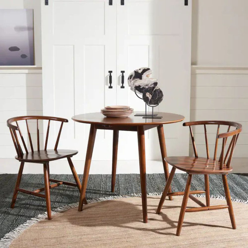 Hedvah Walnut Round Solid Wood Base Dining Table, 36"