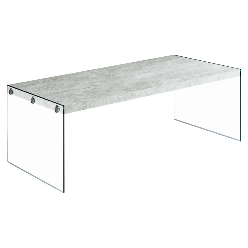 Table basse rectangulaire décorative grise avec plateau en verre trempé de 44 po de diamètre, créant une ambiance moderne