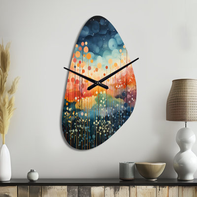 Blue Pink Mid Century Abstract Landscapes - Midcentury Modern Asymmetrical Metal Wall Clock, Modern Unique Shape Wall Clock Print