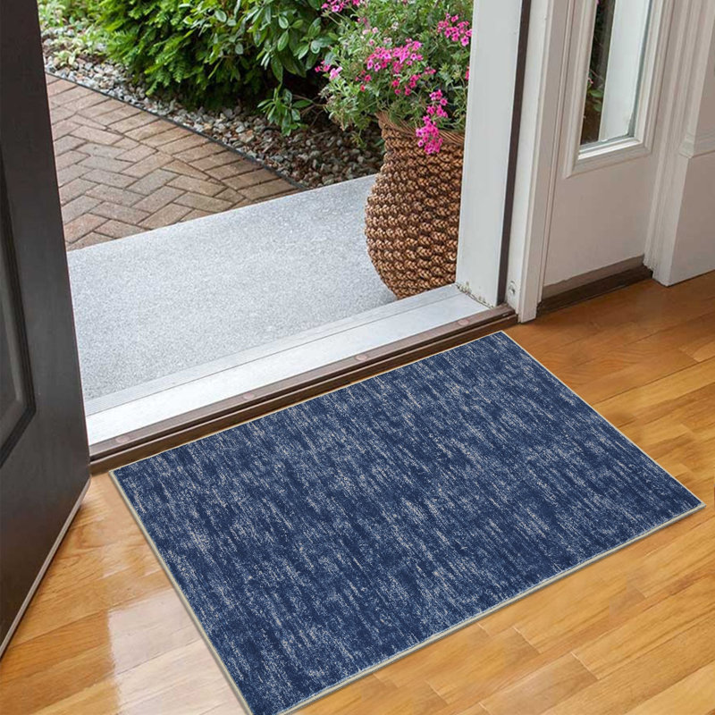 Tapis de salle à manger avec tapis abstrait moderne et lavable à la machine, Bleu, Rectangulaire 3 pi x 5 pi