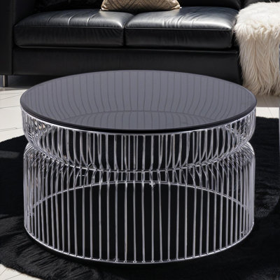 Table basse moderne et moderne avec plateau en verre trempé teinté, parfaite pour l'élégance du salon