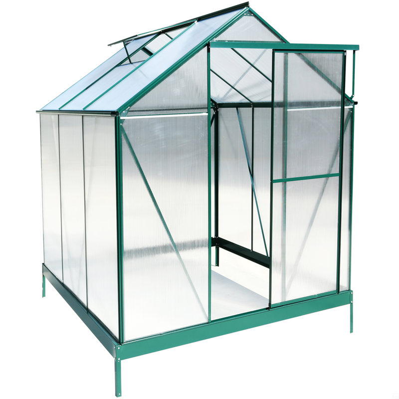 6.3'*6.2'*7' Polycarbonate Greenhouse, Heavy Duty Outdoor Aluminum Walk-In Green House Kit With Rain Gutter, Vent And Door