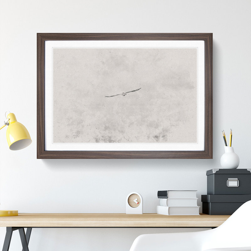 Seagull Flying in The Sky Watercolour - Picture Frame Graphic Art, 36cm H x 48cm W x 2cm D, Walnut