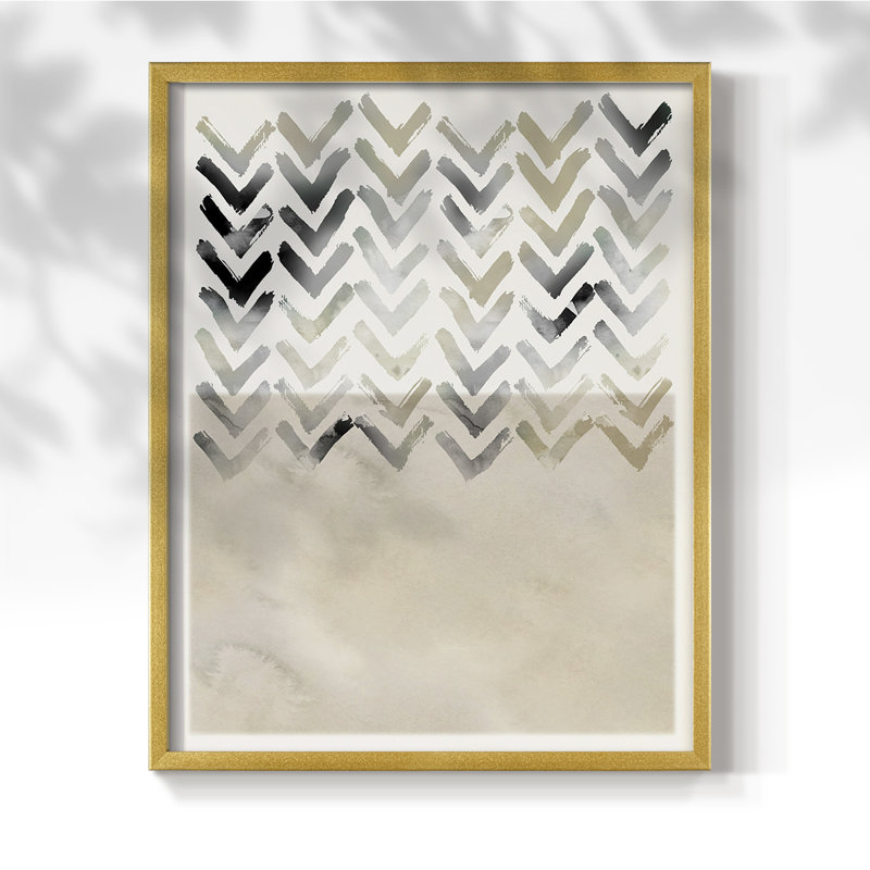 Neutral Chevron Framed Print - Solid Wood, Gold