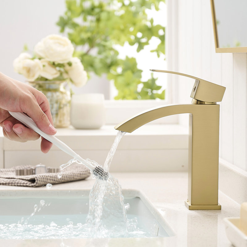 Robinet en or brossé pour salle de bain - Lavabo latéral de style moderne à forme géométrique