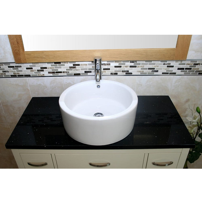 Robidoux 1000mm Single Bathroom Vanity with Vessel Ceramic Basin, Black Quartz, White