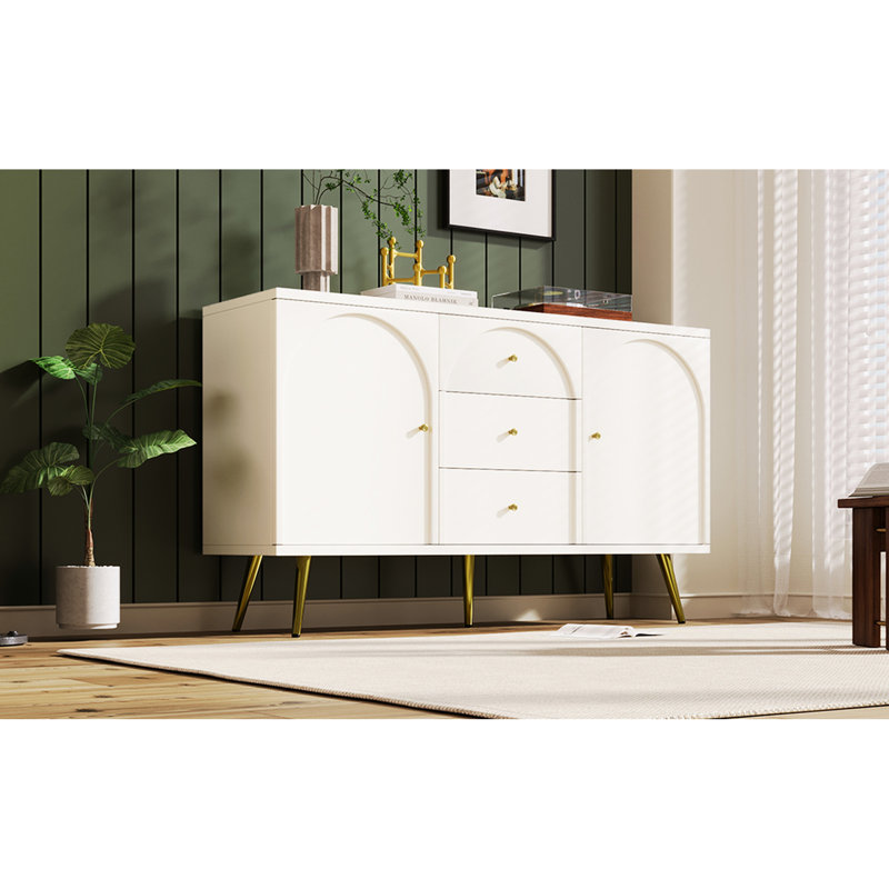 Armoire fonctionnelle à trois tiroirs et deux pieds en métal blanc crème, unité de rangement pratique