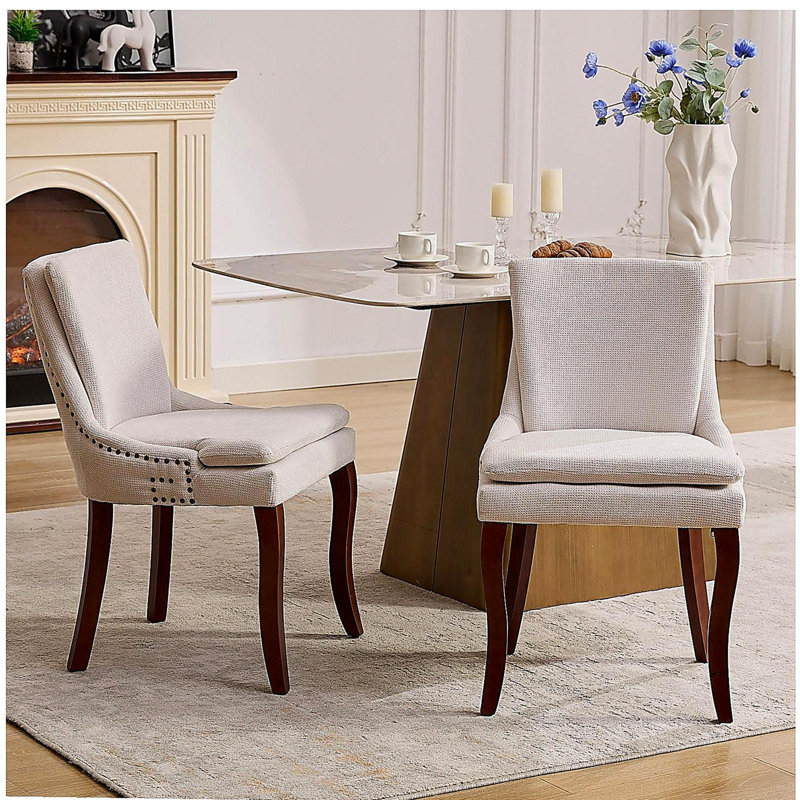 Modern Dining Table and Chair Set, Double Filled Decorative Side Armchair, with Middle Back and Arched Solid Wood Legs, Suitable for Living Room/Dining Room.