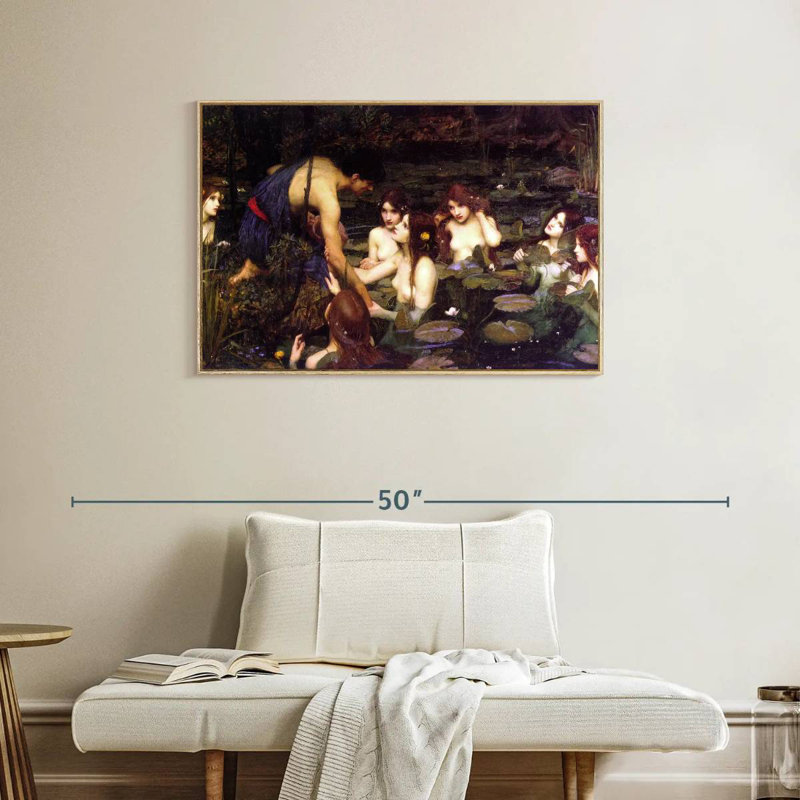 Hylas et les nymphes, Cadre flottant en bois naturel, 37 po x 25 po