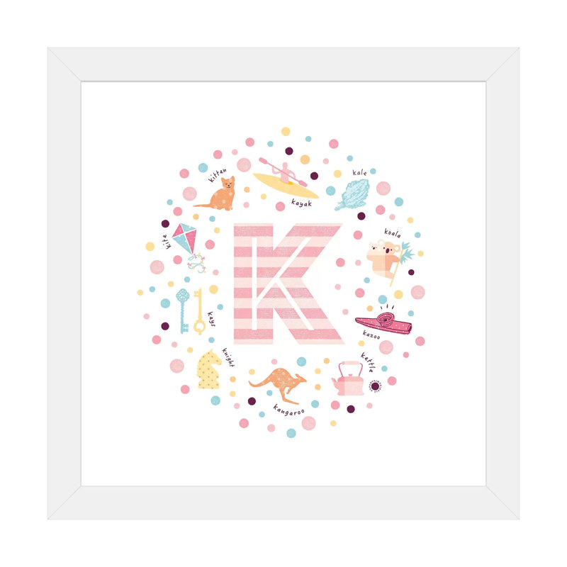 Lettre illustrée K rose - impression, Blanc, H 16 po x l 16 po x p 1 po, Papier encadré blanc
