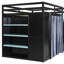 Lit mezzanine pleine grandeur avec garde-robe, tablettes de rangement, rideaux occultants et lumières RVB, lit en bois pour enfants peu encombrant, noir et bleu-1324948