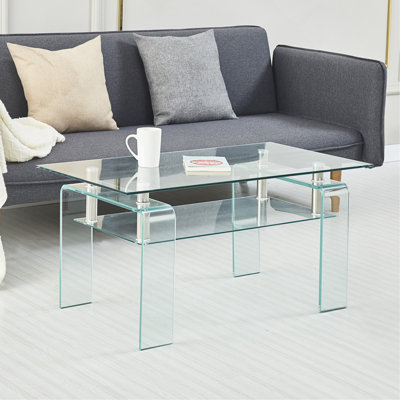 Table basse rectangulaire en verre transparent