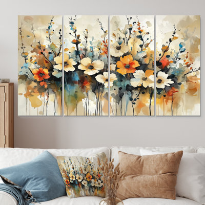 Fleurs sauvages et symphonie abstraite II - Art mural fleurs sauvages - Art mural traditionnel pour le salon