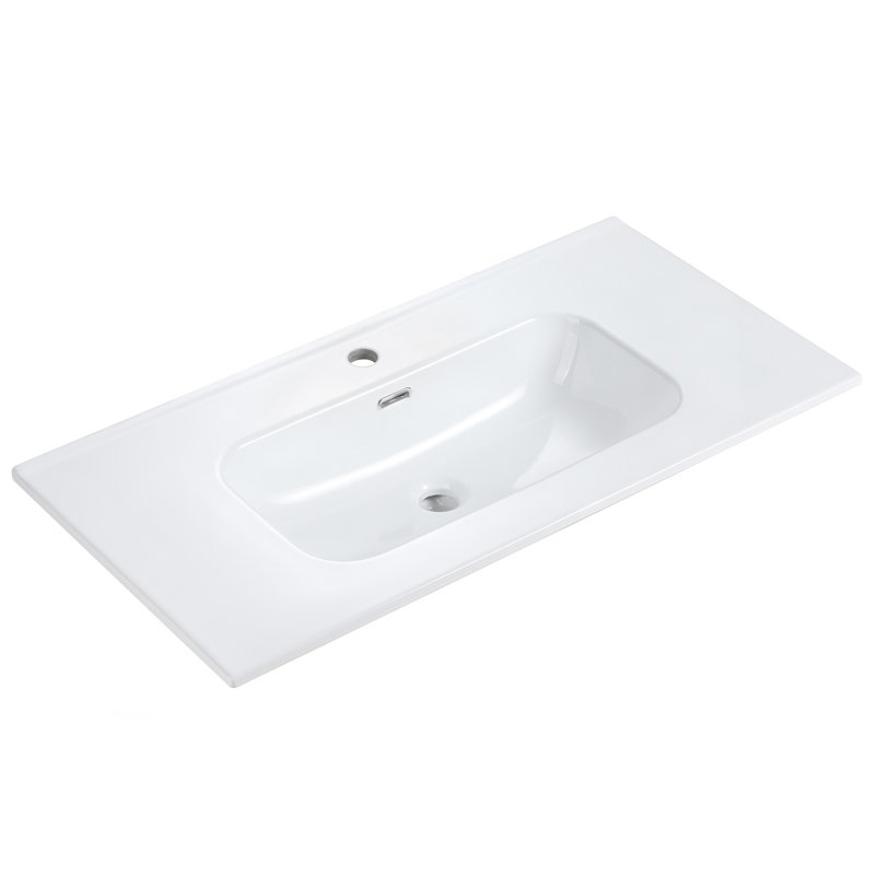 Integrated White Ceramic Basin, Drain Assembly NOT Included