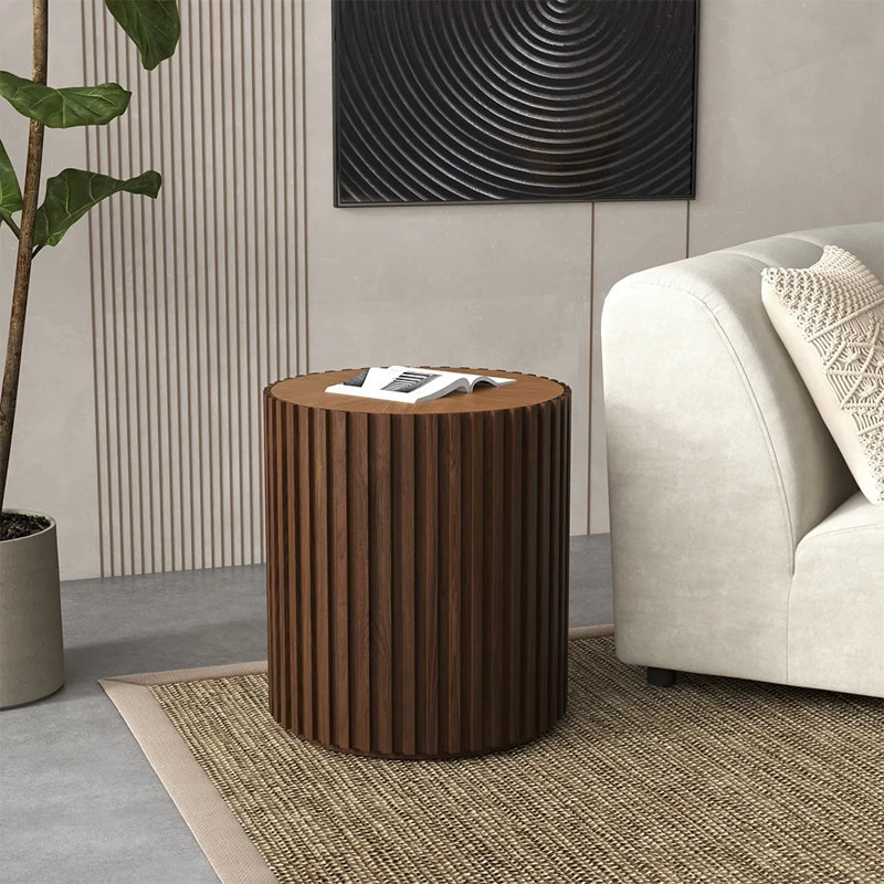 Silva 20" Fluted Round End Table, Fully Assembled, Walnut
