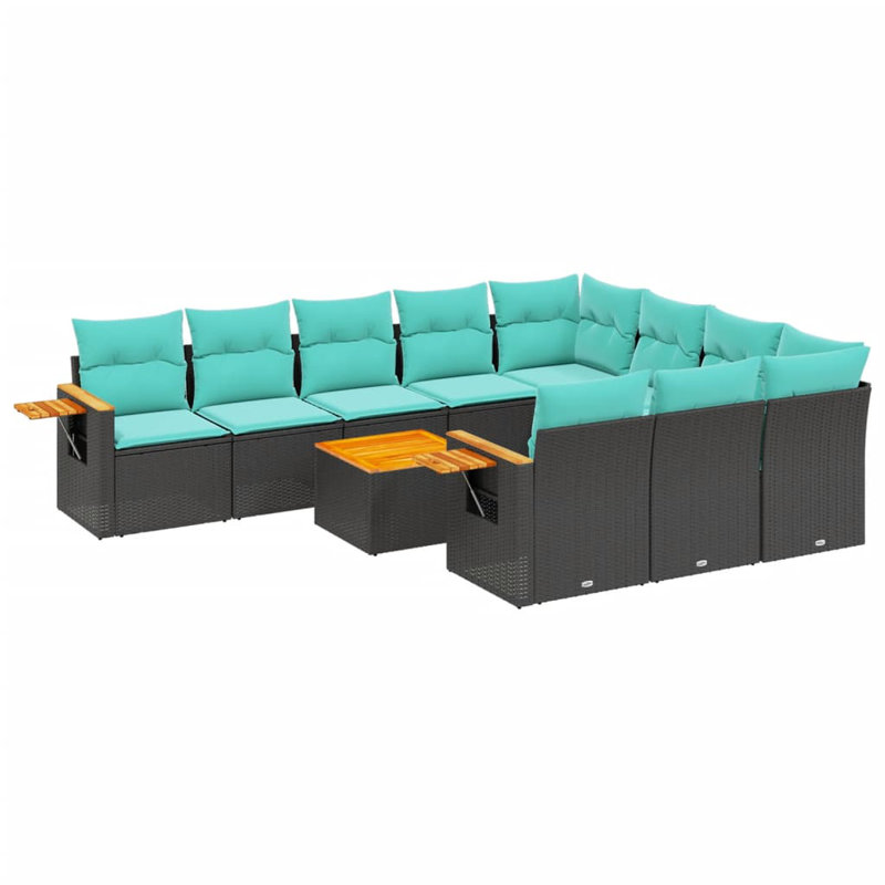 Ensemble de 11 canapés de patio avec coussins en rotin noir pour l'extérieur