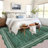 Scalloped Edge Area Rug 8' x 10' Low-Pile Stain-Resistant Fabric Non-Slip Backing Neutral Green Carpet for Living Room Bedroom and Nursery-913248240-913247241