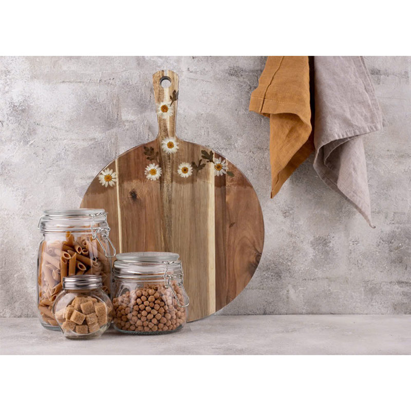 Vwoox Acacia Round Cutting Board With Epoxy Flower Design