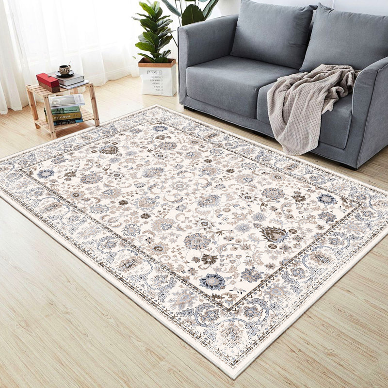 5x7 Area Rug With Vintage Touch, Non-slip Washable For Kitchen Bedroom Living Room, Blue/yellow Floral Design Appeal, Room Kitchen,
