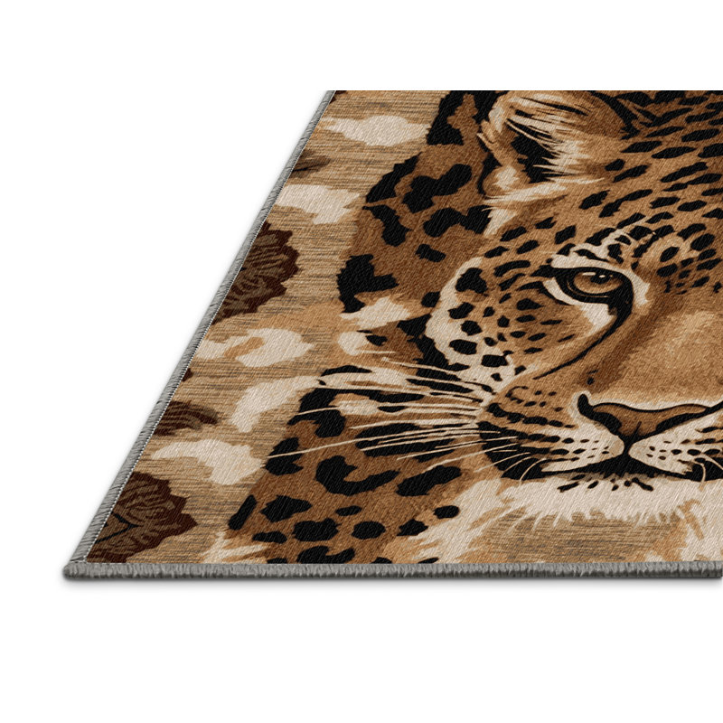 Washable Clouded Leopard Big Cats Area Rug, Round 6'