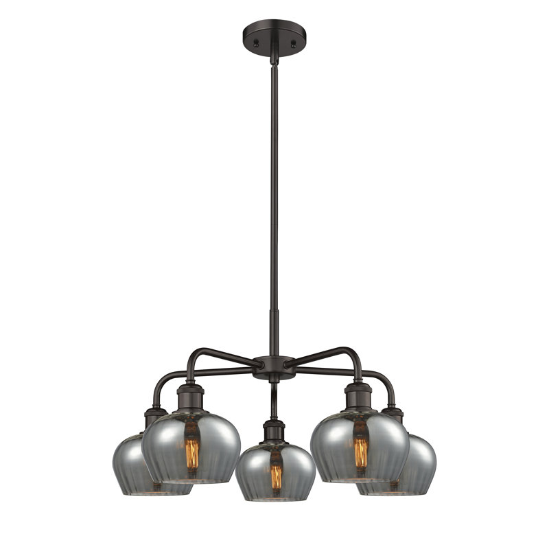 Lustre bol 5 lumières Calnie, Plaqué couleur fumée, Bronze huilé