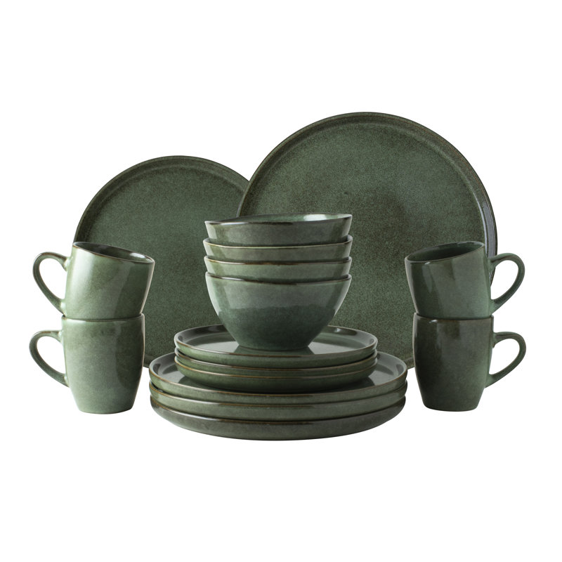 Green Ceramic 16-Piece Dinnerware Set - Service for 4