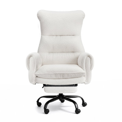 Big and Tall Office Chair, Flip Armrests for Pets & Cross Legged Sitting, Executive Ergonomic Computer Gaming Chair with Foot Rest, Teddy Fleece Wide Seat Reclining Desk Chair
