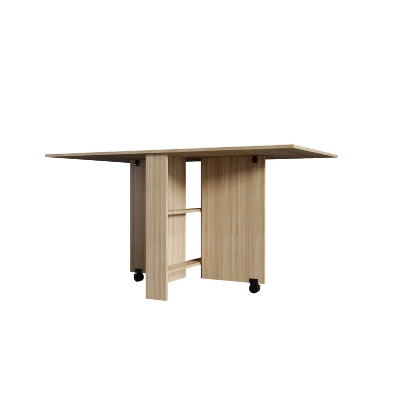 Table de salle à manger pliante avec supports de rangement - peu encombrante avec 2 roulettes (couleur poire)