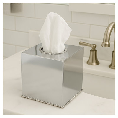 Square Stainless Steel Tissue Box Cover Holder for Bathroom Vanity, Steel Gray Finish