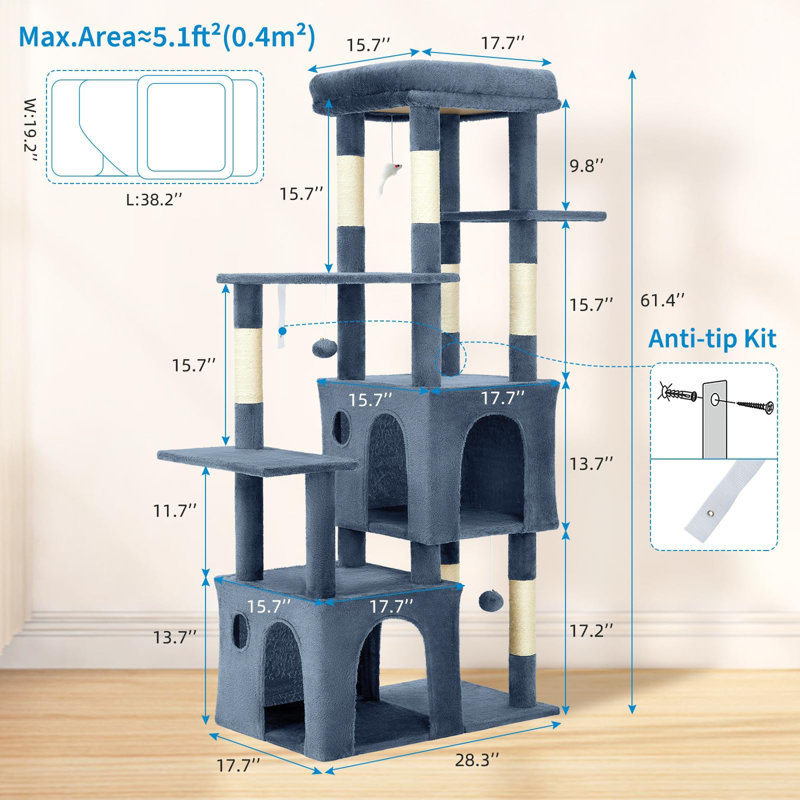 156cm H Cat Tree, Blue