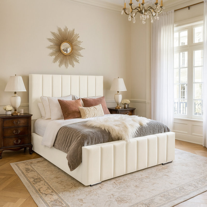 Arlon Upholstered Bed, Double (4'6), Cream