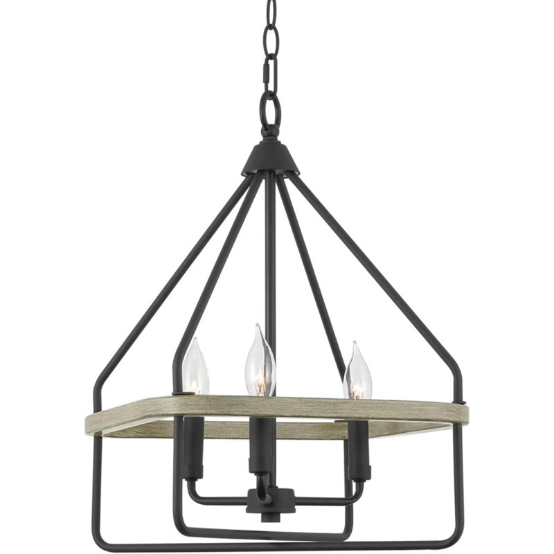 20" 3-Light Farmhouse Pendant Light Chandelier, Adjustable Hanging Height, Gray Oak Wood Finish + Sandblasted Black Finish